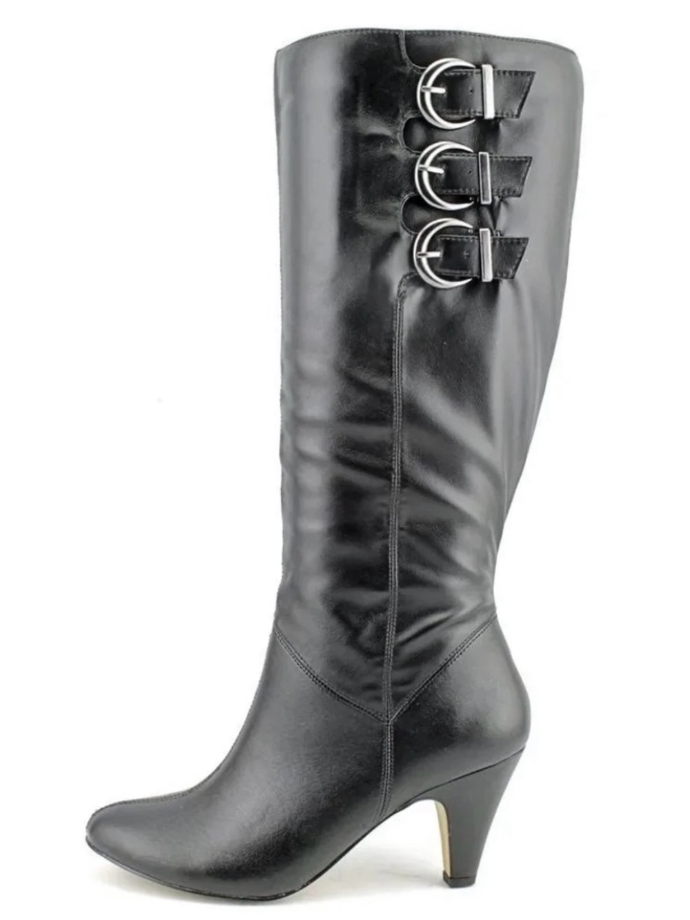Bella Vita Black Mid-Calf Heeled Boots with Buckle Detail